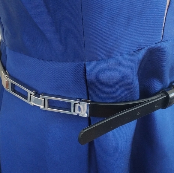 Ellen Tracy Genuine Leather Black & Silver Belt M - Picture 1 of 14